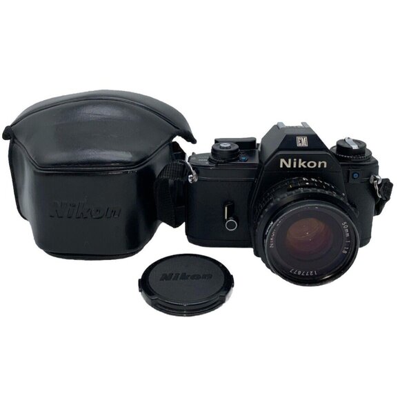 NIKON EM 35mm SLR Film Camera Series E 50mm 1:1.8 Lens Case Strap Untested - Picture 1 of 16